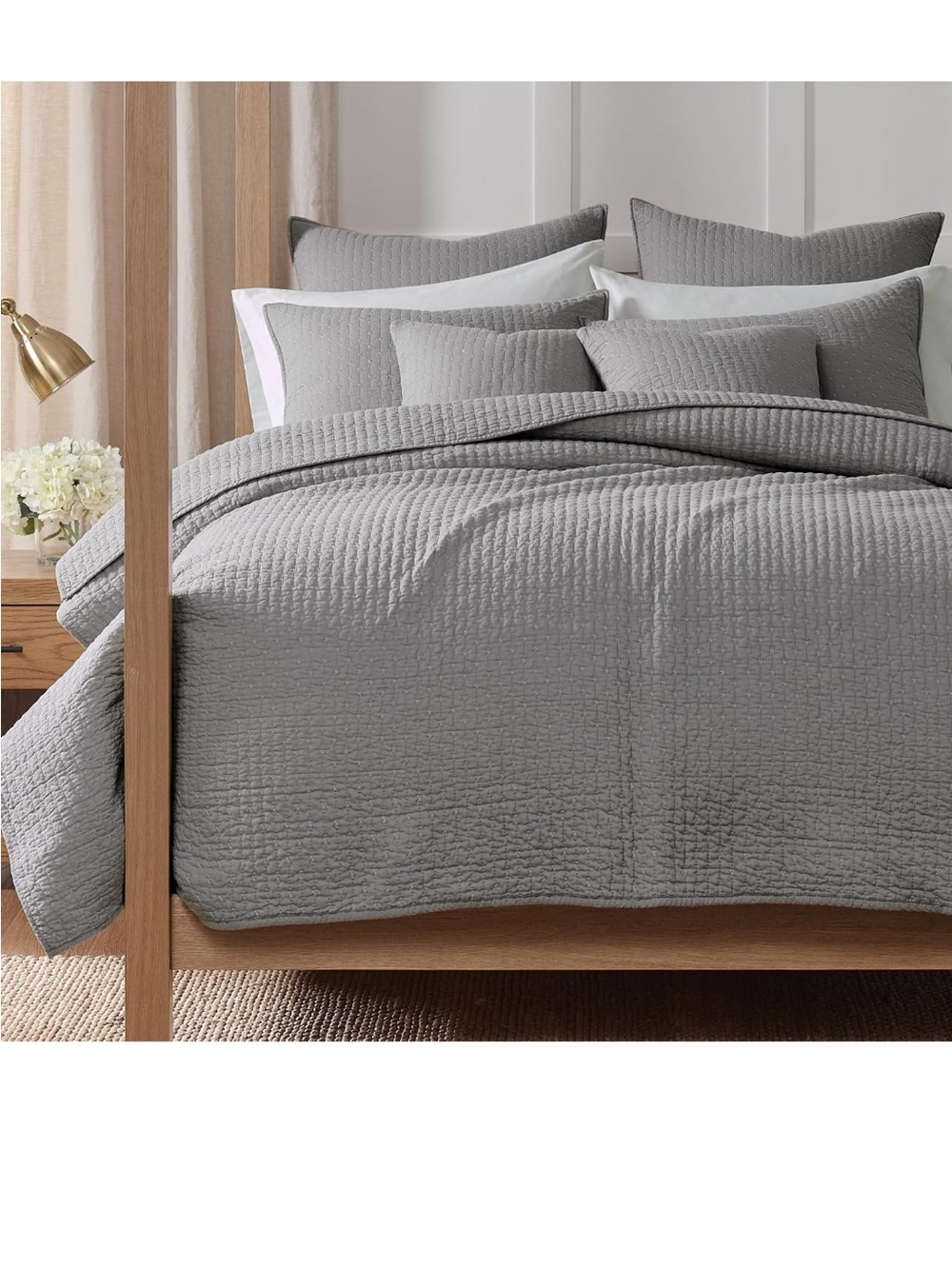 Levtex Home Cross Stitch Reversible Full/Queen Quilt Set - Light Grey